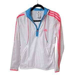 Adidas White Blue Hot Pink Half Zip Windbreaker Athletic Jacket Womens Size S